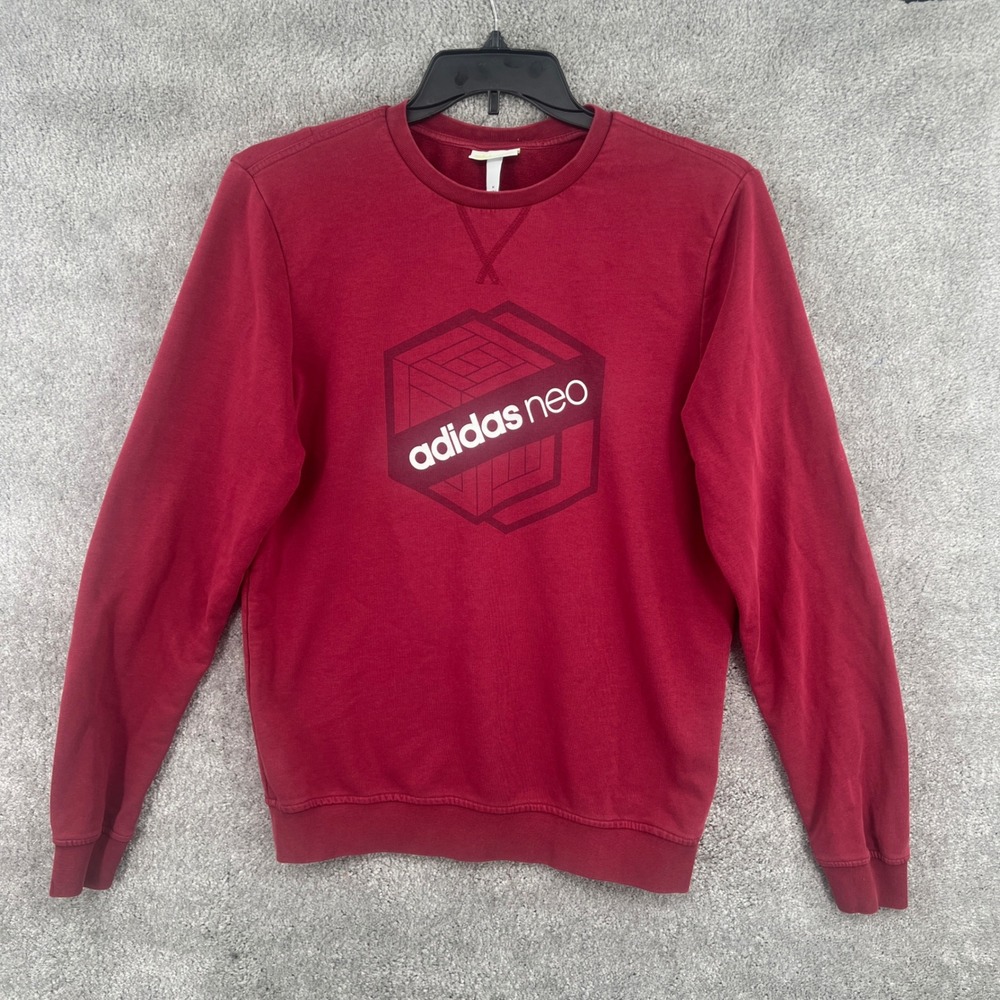 Adidas Neo Mens Crewneck Sweatshirt Maroon Red‎ Spellout Logo Pullover Size M